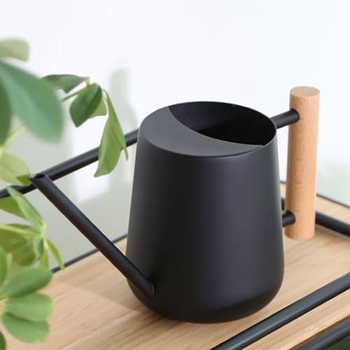 Indoor Watering Can with Long Spout, 16oz Metal Watering Can Plant Watering Can Mini Watering Can with Wood Handle for Indoor Plants, Bonsai Outdoor Garden Flower (Black) - Image 4