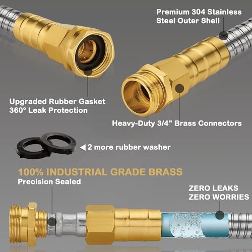 100FT Stainless Steel Garden Hose, 3/4 GHT Male to Female - Image 3