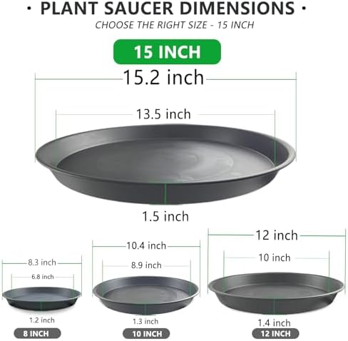 6 Pack 15 Inch Gray Plant Saucers, Heavy Duty PP Trays for Large Pots - Image 2