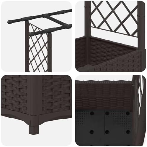 Polypropylene Raised Garden Bed with Trellis & Roof, Brown - Image 6