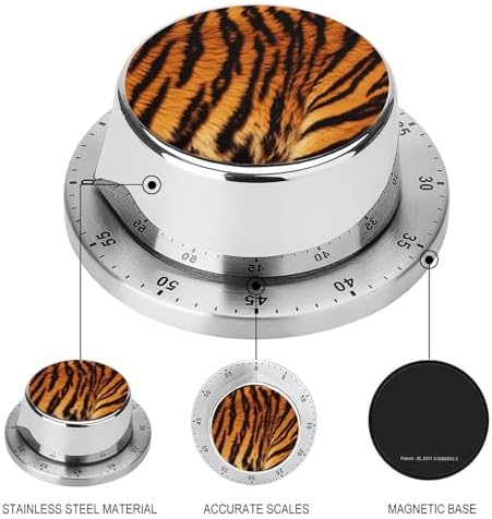 Mechanical Kitchen Timers for Cooking,Tiger Striped Pattern Printed 60 Minute Magnetic Countdown Timer,Cute Cooking Timers with Alarm,Stainless Steel Time Timer Manual No Batteries Required - Image 3