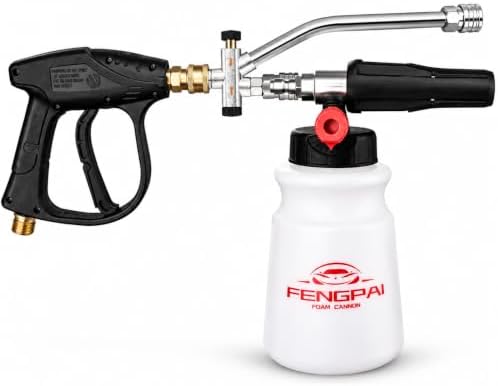 FENG PAI Foam Cannon with Pressure Washer Gun and Dual Connector, 3-in-1 Short Lance Accessory for Snow Foam Cannon, Power Washer Blaster Kit for Car Washing and Cleaning, Sprayer Bottle 1L 4000 PSI by FENGPAI