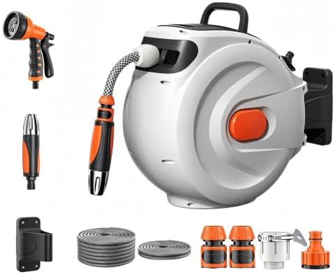 Retractable Hose Reel Wall Mount Auto Rewind with Nozzle by Unknown