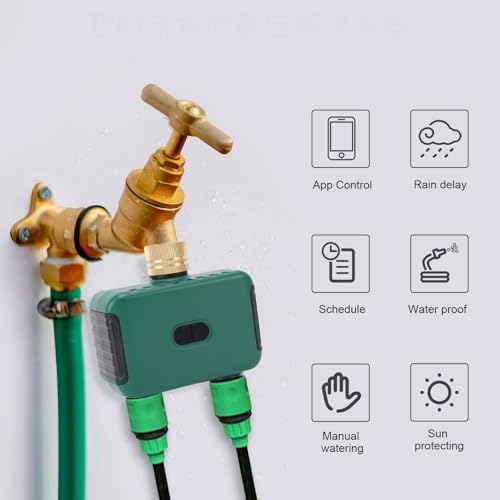 Eujgoov Smart Dual Zone Water Timer Sprinkler Controller for Garden Hose IP55 Waterproof Digital Irrigation Control G3/4in Male - Image 3