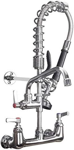 MSTJRY Commercial Faucet with Sprayer 20" Height, 8" Center with 8" Spout Commercial Wall Mount Kitchen Sink Faucet Pre Rinse Sprayer,for 1/2 Compartment Sink (Polished Chrome,Brass) by MSTJRY
