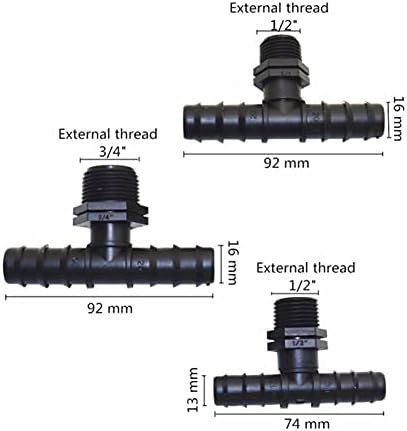 Hose Connector Adapter DN16 DN20 1/2 Inch 3/4 Inch Male Barb Tee Joint Garden Water Hose Diverter 5 Pieces of Drip Irrigation Connection Tools (Color : Black) - Image 3