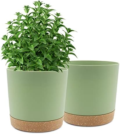 QCQHDU 10 inch Plant Pot, 2 Pack Planters for Indoor Plants with Drainage Holes & Saucer, Outdoor Flower Pots Home Garden Modern Decor by QCQHDU