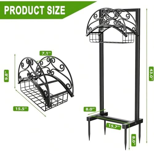 Garden Hose Holder Stand with Storage Basket, Heavy Duty Freestanding Water Hose Hanger Holds 151ft, Rust-Resistant Outdoor Hose Rack for Yard Lawn Farm - Image 4