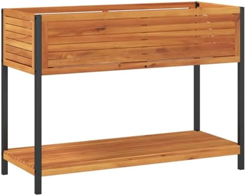 Raised Garden Bed with Shelf, 43.3-Inch Outdoor Wooden Planter Box, Elevated Rectangular Flower Herb Vegetable Container for Patio Balcony - Image 2