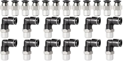 TAILONZ PNEUMATIC Elbow and Straight Combination 1/4 Inch Tube OD x 1/8 Inch NPT Thread Push to Connect Fittings PC-1/4-N1+PL-1/4-N1(Pack of 24) by TAILONZPNEUMATIC