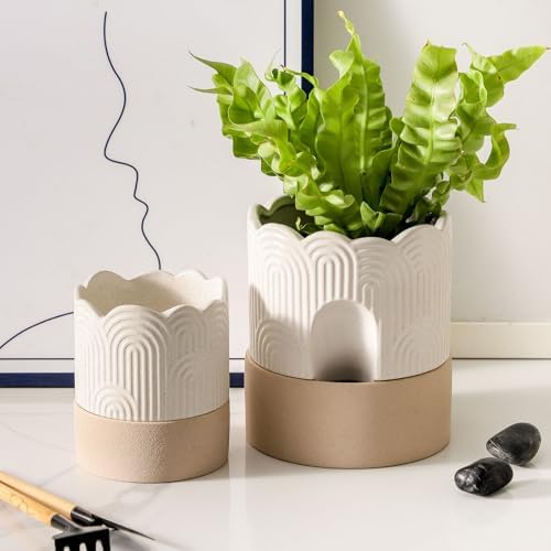Nihow Ceramic Self Watering Pots for Indoor Plants, 4.5+6 Inch,Beige Set 2 - Image 5