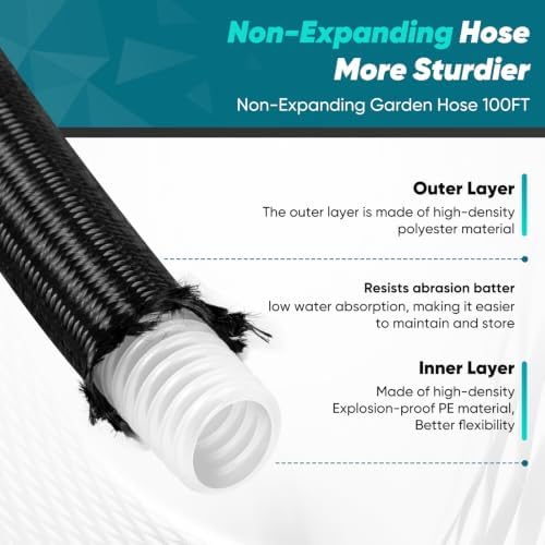 Garden Hose 100FT, Non-Expanding Water Hose With 10-Function Nozzle - Image 6