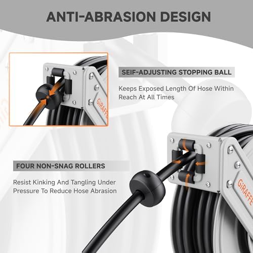 Giraffe Tools Pressure Washer Hose Reel 40ft, Power Washer Hose Reel, Pressure Washer Retractable Hose Reel, Heavy Duty, Wall/Floor Mounted, 3200 PSI, Silver - Image 4