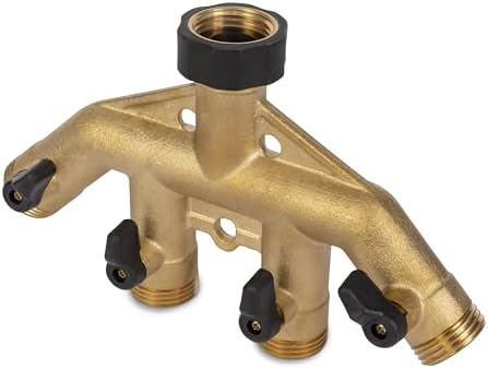 Gilmour Heavy Duty Metal 4 Way Garden Hose Splitter, Quad Water Hose Splitter with Shut Off Valve, Brass Water Manifold - Image 3