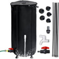 Japard 16 Inch Slim Rain Barrel Water Tank Collapsible Indoor Outdoor 26 Gallon Rainwater Storage from Gutter Upgraded Leakproof Spigot Downspout Catcher with Filter Black 100L by Japard