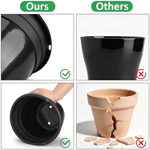 10 Pack 8 Inch Black Nursery Pots with Drainage Holes and Saucers - Image 3