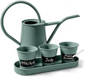 Mint Green Small Watering Can, Metal Galvanized Watering Can with 3 Reusable Chalk‑Writing Mini Flower Pots & Tray, Indoor Desktop Planting Kit for Home Garden & Plant Lover Gifts by LONGRUNHOME