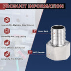 6pcs Stainless Steel Hose Barb Fitting 1" Barb to 1" NPT Female - Image 2