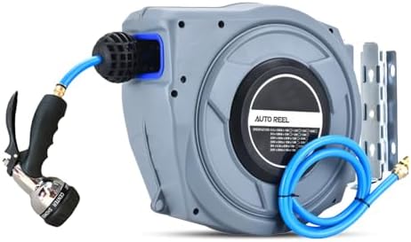 Retractable Wall Mounted Hose Reel with Flexible Length Options Automatic Rewind Storage for Car Washing, Garden Use - Durable Steel Design Blue 82ft (20m) - Image 3