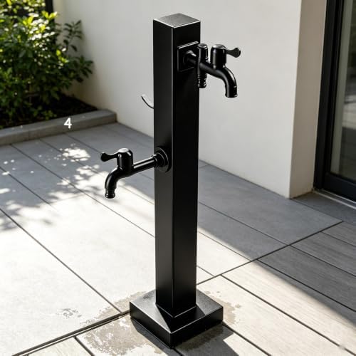 Outdoor Garden Water Column with Faucet & Spray Gun Hose Stand Stainless Steel Floor Mounted Hydrant Water Tap for Patio Backyard Car Wash Pet Bathing(Style 4,Height: 60cm/23.6in) by Gaommini