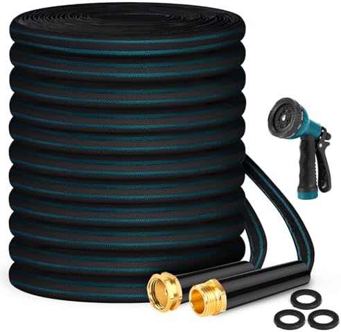 Garden Hose 100ft, Non-Expanding Water Hose, 8 Function Nozzle, Flexible Ultra-Light, Anti-Kink, Wear-Resistant, Portable, Easy Storage, Hose with 3/4 for Outdoor, Garden, Yard, Black Lake Blue by Hepciee