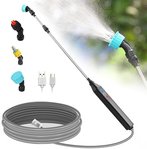 Battery Powered Sprayer Wand,23.6" Electric Sprayer Telescopic Wand with 3 Adjustable Spray Forces Portable Garden Sprayer with 16.4ft Hose 3 Water Hose Nozzle for Lawn and Garden Plant Watering by YASIMIAHIKINGBACKPACK