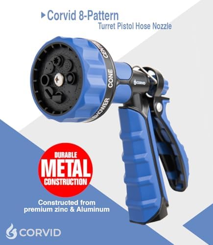 10-Pack Corvid 8-Pattern Turret Pistol Hose Nozzle - Adjustable Water Flow, Durable Zinc and Aluminum Construction, Comfortable Grip - Image 2