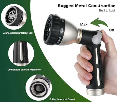 FANHAO Metal Thumb Control Garden Hose Nozzle Heavy Duty, 8 Spray Patterns - Image 3