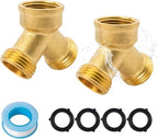 3/4 Inch GHT Y Valve 2 Way Brass Garden Hose Splitter Heavy Duty 3/4'' GHT Garden Hose Bib Splitters Brass Y Valves with Extra 4 Rubber Washers 1 Sealing Tape (2-Pack) by Unknown