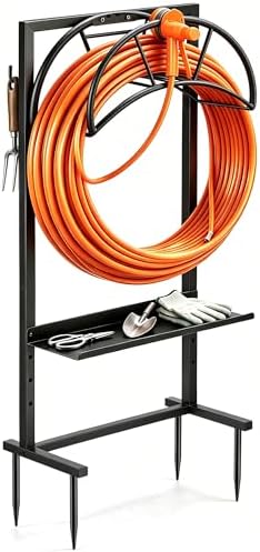 facka Garden Hose Holder Freestanding Metal Hose Stand 4-Prong Shelf Hooks by Facka