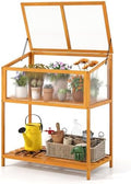 Giantex Wood Cold Frame Greenhouse, Raised Flower Planter Protection with Transparent Openable Roof & Slatted Shelf, Indoor Outdoor Hot House for Garden Balcony, 36”x20”x42” by Giantex