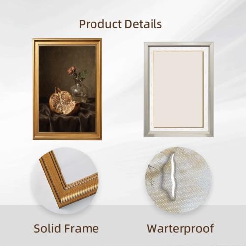 Gold Vintage Framed Still Life Pomegranate and Rose Wall Art Print - Image 2