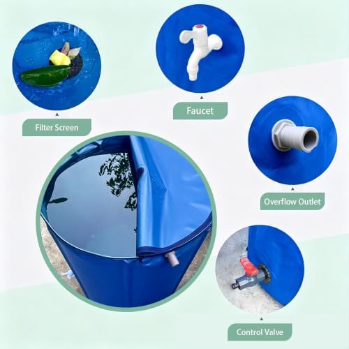 53 Gal Collapsible Rain Barrel with Spigot, Filter and Overflow Kit, Blue - Image 6