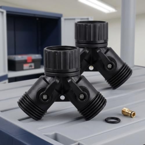 Garden Hose Y Splitter 2 Pack Plastic 2 Way Connector Valves - Image 2