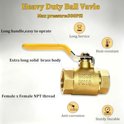 2 Pack 3/4" Full Port Ball Valve Brass， 3/4 Inch NPT Brass Valve，3/4" Female x 3/4" Female Thread Heavy Duty Brass Shut Off Valve Water, Oil and Gas - Image 3