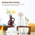 Brown Glass Flower Vase with Wooden Bracket for Home Office - Image 3
