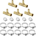 uxcell 5pcs Brass Tee Barb Fittings, 3-Ways Tee 3/4" x 1/2" x 3/4" Barbed Hose Reducer, Tee Brass Barb Fitting Reducer with 15pcs Hose Clamps for Water Fuel Air by uxcell