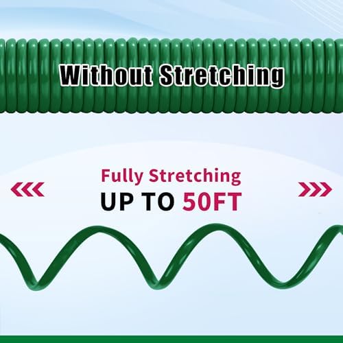 AUTOMAN Coil Garden Hose 50 ft, EVA Curly Water Hose with Brass Connectors, Recoil Garden Water Hose,Includes 7-Pattern Function Sprayer,Retractable,Corrosion Resistant Garden Coil Hose. - Image 6