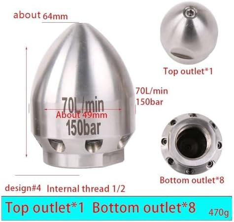 1/2 High Pressure Cleaning Machine Sewer Nozzles, Sewer Pipe Dredging Head Nozzle(70L 150bar-ds4) - Image 2