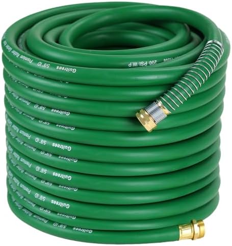 Guitrees 150ft 5/8 Heavy Duty Rubber Garden Hose - 300psi Working, 1000psi Burst - Hot/Cold Water - Five-Layered Braiding for Durability - Versatile for Gardening, Agriculture, Construction (Green) by Guitrees