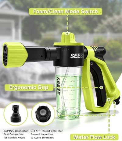 SEESE Car Wash Foam Gun: Foam Cannon for Garden Hose with High Pressure Nozzle & 3 Spray Modes - Suitable for Washing Cars, Trucks, SUVs, Motorcycles, RVs - Image 6