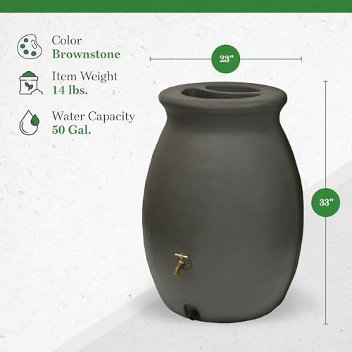 Algreen Products Castilla Rain Barrel 50-Gallon, Brownstone - Image 3