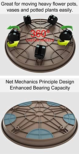 2 Pack 15.5" Brown Plant Caddy with Easy Moving Caster Wheels Round Movable Planter Dolly Trolley Tray Pallet Outdoor Indoor Tree Flower Stand Planter - Image 2