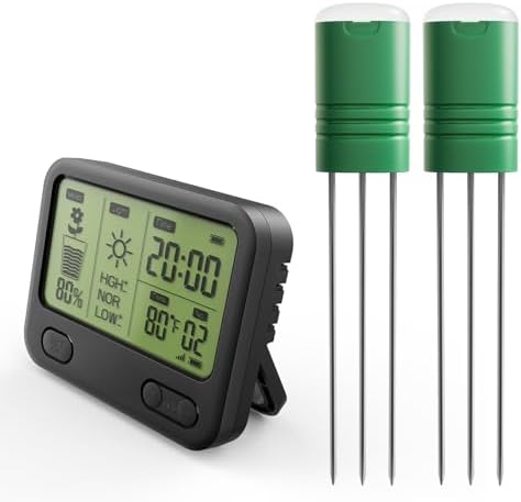 Nexuslab Wireless Soil Moisture Meter with LCD Receiver – 3‑Probe 3‑in‑1 Sensor (Moisture, Temperature, Light), 230 ft RF Range, Waterproof, Long Battery Life for Indoor/Outdoor Plants and Gardens by NexusLab