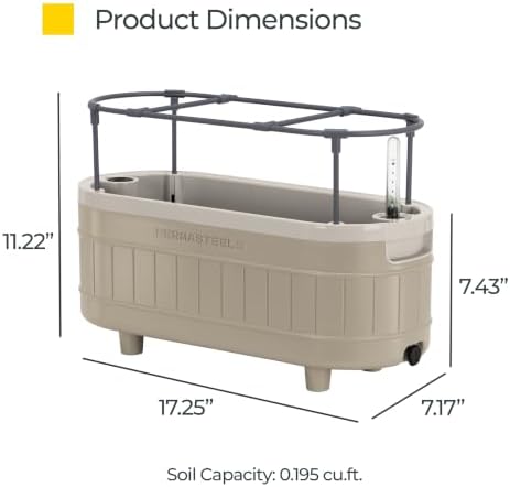 Permasteel Herb Garden Planter with Trellis Support, Self-Watering System with Water Level Indicator, Fits Multiple Herb Plants, for Basil, Flowers, Succulents, Indoor & Outdoor, Taupe - Image 3