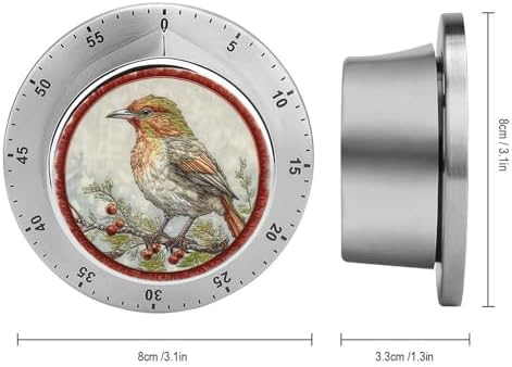 Mechanical Kitchen Timers for Cooking,Embroidery Bird Printed 60 Minute Magnetic Countdown Timer,Cute Cooking Timers with Alarm,Stainless Steel Time Timer Manual No Batteries Required - Image 2
