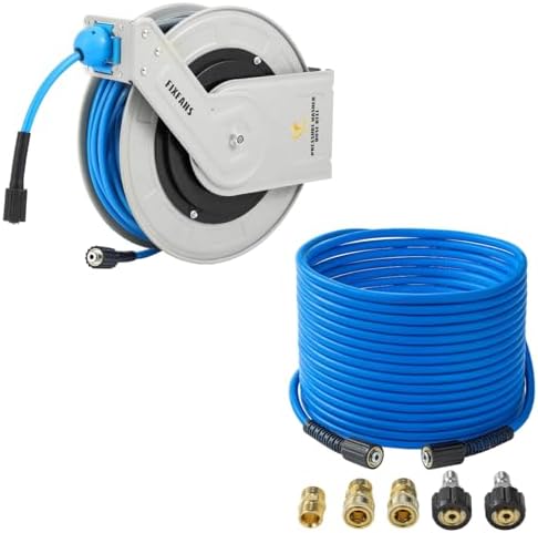 FIXFANS Pressure Washer Hose Reel with Hose, 1/4" X 50 FT High Power Washer Extension Hose by FIXFANS