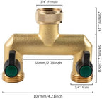 Hose Splitter, 2 Way Heavy Duty Brass Garden Hose Splitter, Outdoor Faucet Splitter, for 3/4" Hose Connector, Hose Spigot Adapter with 2 Individual ON/Off Valves - Image 2