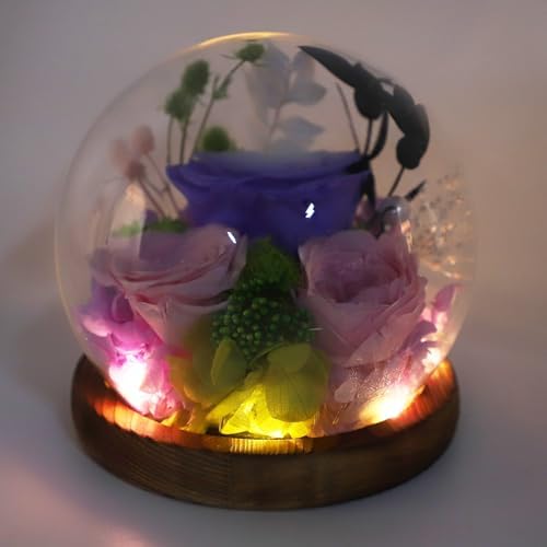 Zerodis H Icrafts Light LED Flower Glass Ball Lamp with Handcrafted Dome for Home Decor Bedroom Office Gift Rose Flowers Glass Globe (Type 2) - Image 7
