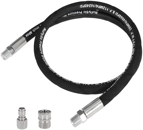 Pressure Washer Whip Hose Power Washer Jumper Hose for Pressure Washing with Steel Connector 3/8 Inch NPT Quick Connect Plug Hose Reel Connector Hose, 4000 PSI, 12FT, 1PCS by NuFlySic